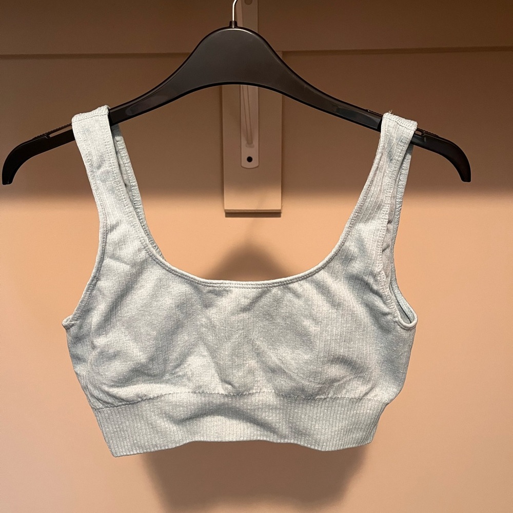 Savvi Sky Blue Ribbed Sports Bra
